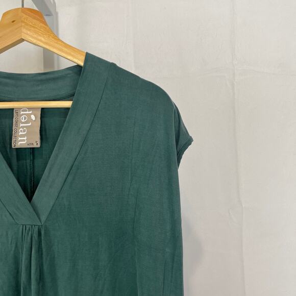DOLAN Anthropologie Cap Sleeve V-Neck Tunic Dress Hi Low Green Petite S PS - Picture 4 of 9